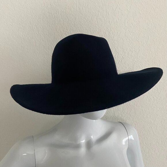 Chic Navy-Blue Wide Brim Fedora Hat- One Size Fits Most, Women's Wool Fedora Hat - Picture 6 of 15
